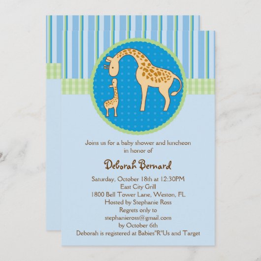 Invitation de douche de bébé de girafe de maman et (Devant / Derrière)