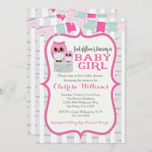 Invitation de douche de bébé de hibou de région (Devant / Derrière)
