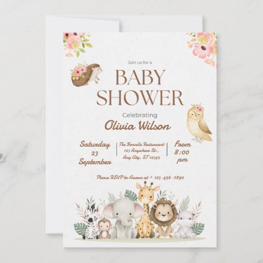 Invitation de douche de bébé de la baie d'animaux (Devant)