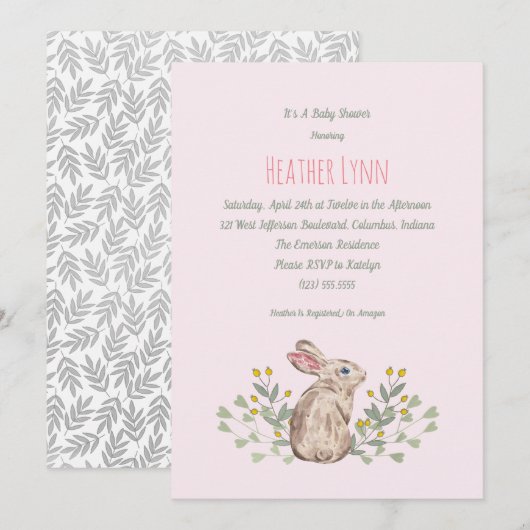 Invitation de douche de bébé de lapin de région (Devant / Derrière)