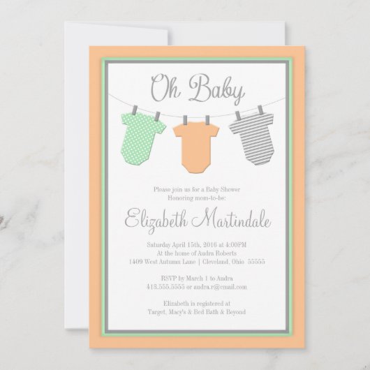 Invitation de douche de bébé de menthe de pêche de (Devant)