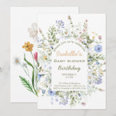 Invitation de douche de bébé fille à fleur sauvage (Devant / Derrière)