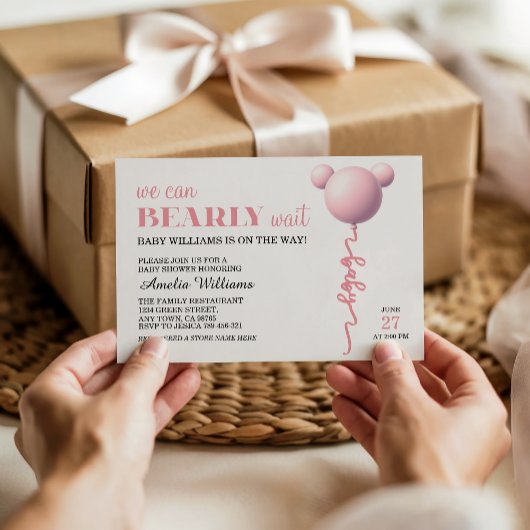 Invitation de douche de bébé fille au ballon Ourso