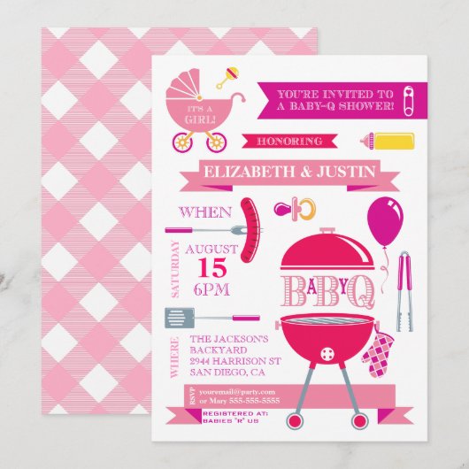 Invitation de douche de bébé fille moderne BBQ (Devant / Derrière)