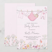 Invitation de douche de bébé fille rose paquet de  (Devant / Derrière)