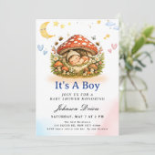 Invitation de douche de bébé garçon champignon mig (Debout devant)