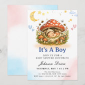 Invitation de douche de bébé garçon champignon mig (Devant / Derrière)