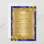Invitation de douche de bébé garçon en or et bleu (Dos)