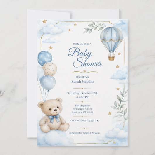 Invitation de douche de bébé garçon forêt aquarell (Devant)