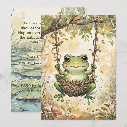 Invitation de douche de bébé grenouille à téléchar (Devant / Derrière)