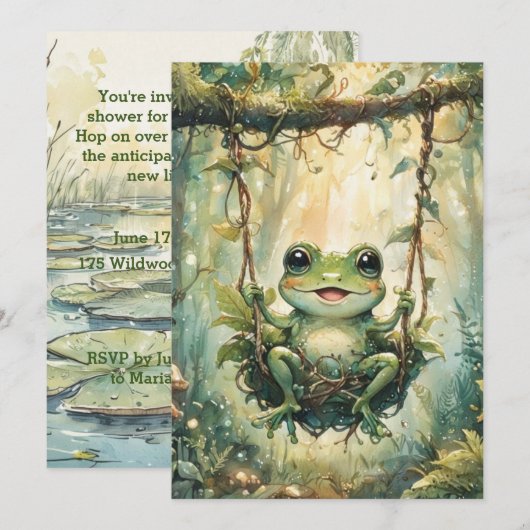 Invitation de douche de bébé numérique grenouille  (Devant / Derrière)