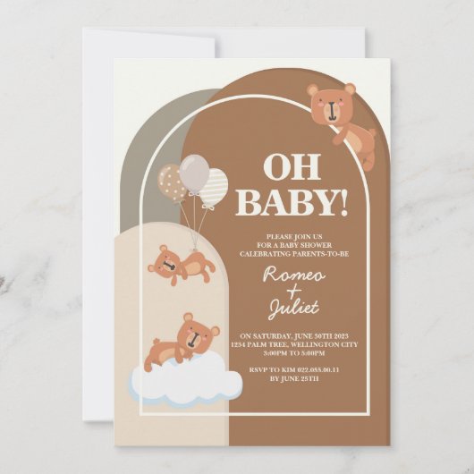 Invitation de douche de bébé ourson 5"x7" couleurs (Devant)