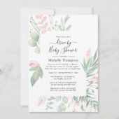 Invitation de douche de bébé Pastel Blush Greenery (Devant)