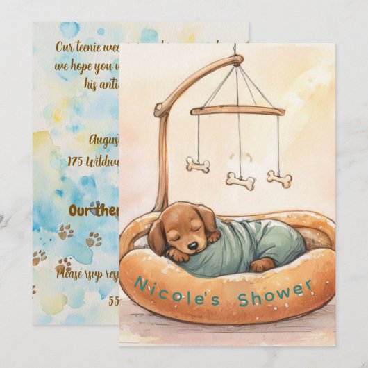 Invitation de douche de bébé teckel numérique (Devant / Derrière)