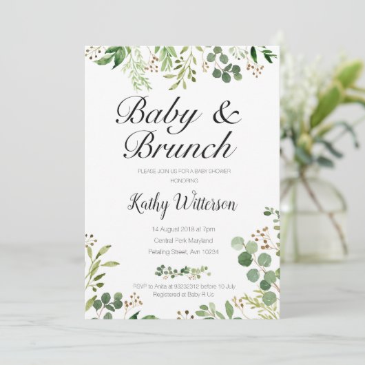 invitation de douche de brunch de bébé de verdure (Debout devant)