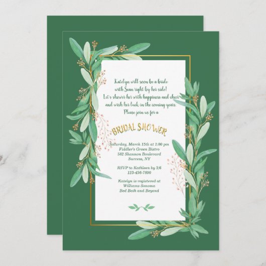 Invitation de douche de cadre vert (Devant / Derrière)