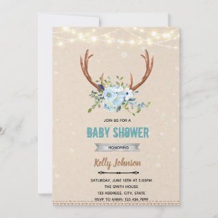 Invitation de douche de cerf de corne de fleur ble