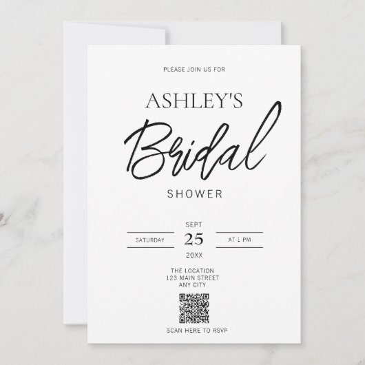 Invitation de douche de code QR noir et blanc mini (Devant)