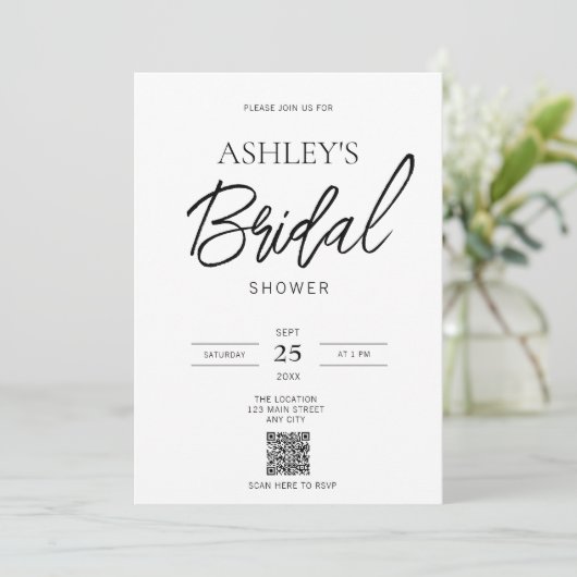 Invitation de douche de code QR noir et blanc mini (Debout devant)