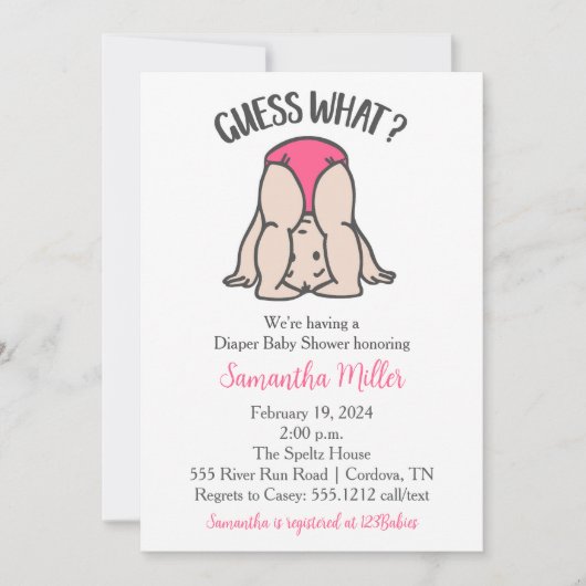 Invitation de douche de couche pour bébé fille (Devant)