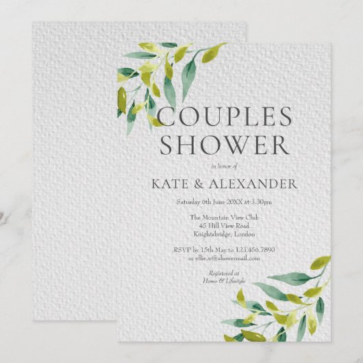 Invitation de douche de couple aux feuilles de pra (Devant / Derrière)