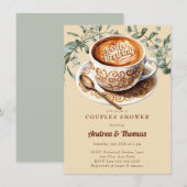 Invitation de douche de couple | Café à l'aquarell (Devant / Derrière)