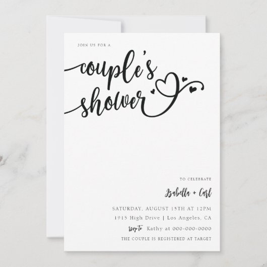 Invitation de douche de couple de coeurs (Devant)