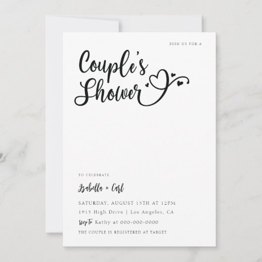 Invitation de douche de couple de coeurs (Devant)