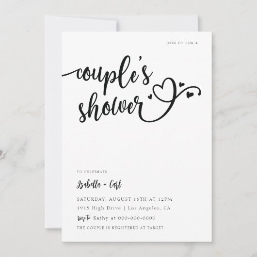 Invitation de douche de couple de coeurs (Devant)