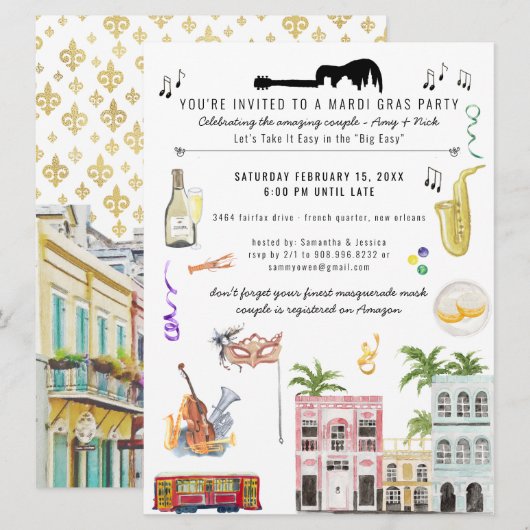 Invitation de douche de couple Mardi Gras (Devant / Derrière)
