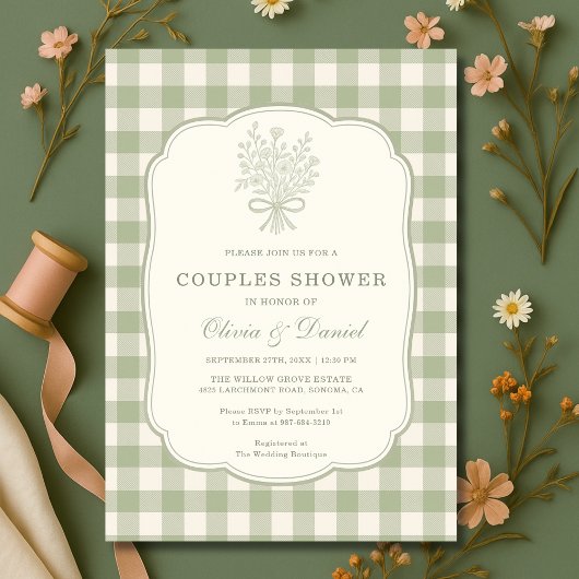 Invitation de douche de couples à ruban floral ver