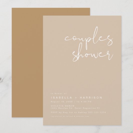 Invitation de douche de couples beige ton terre IN (Devant / Derrière)