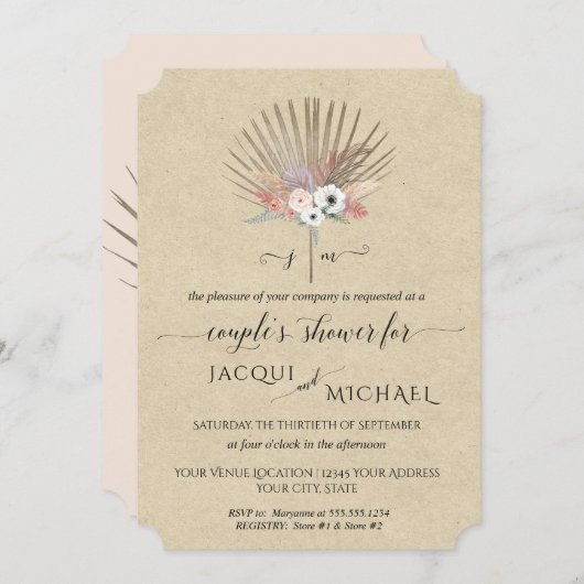 Invitation de douche de couples de fleurs de BOHO  (Devant / Derrière)