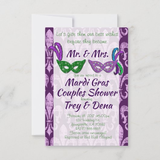 Invitation de douche de couples de mardi gras (Devant)