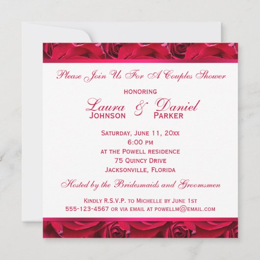 Invitation de douche de couples de roses blancs et (Dos)