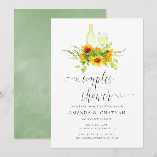 Invitation de douche de couples de tournesols aqua (Devant / Derrière)