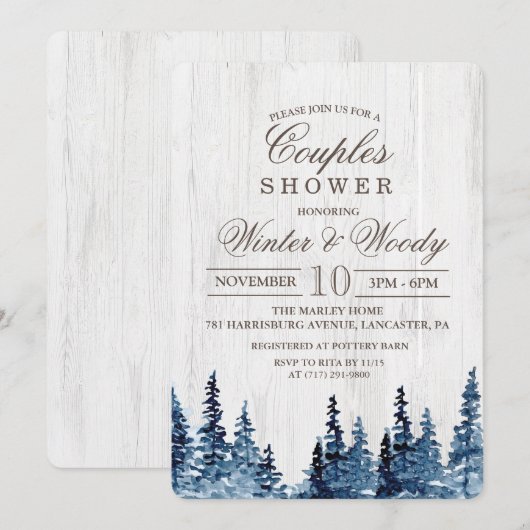 Invitation de douche de couples en bois rustique a (Devant / Derrière)