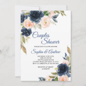 Invitation de douche de couples florale Bleu Navy (Devant)