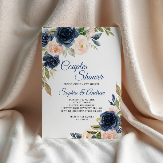 Invitation de douche de couples florale Bleu Navy