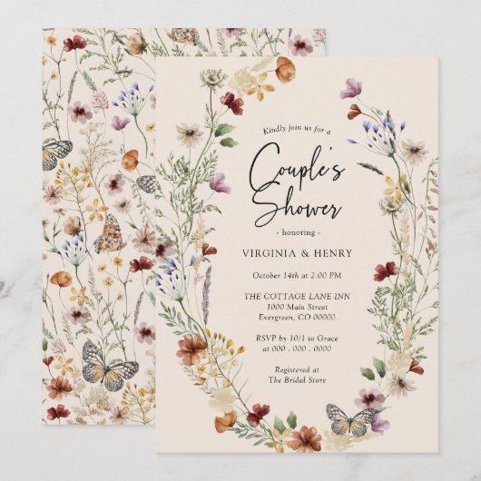 Invitation de douche de couples florale Boho (Devant / Derrière)