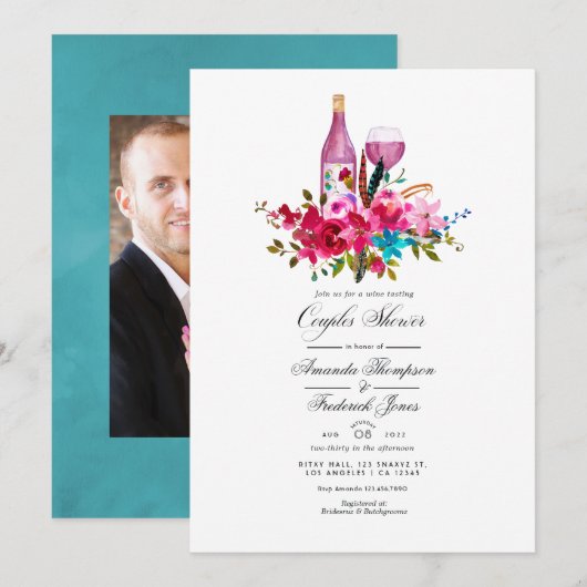 Invitation de douche de couples florale Boho Chic (Devant / Derrière)