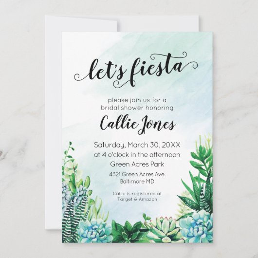 Invitation de douche de Fiesta de succulente à l'a (Devant)