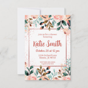 Invitation de douche de fleurs sauvages en or rose