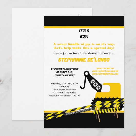 invitation de douche de garçon de la construction (Devant / Derrière)
