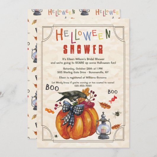 Invitation de douche de Halloween de citrouille et (Devant / Derrière)