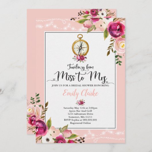 Invitation De Douche De La Mariée De Voyage À Mme  (Devant / Derrière)