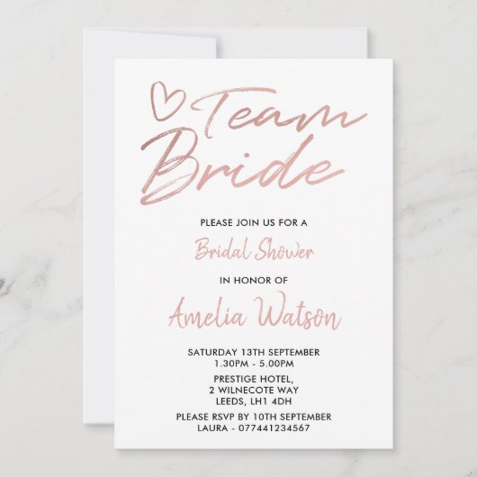 invitation de douche de la mariée Faux rosegold (Devant)