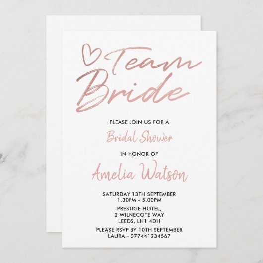 invitation de douche de la mariée Faux rosegold (Devant / Derrière)