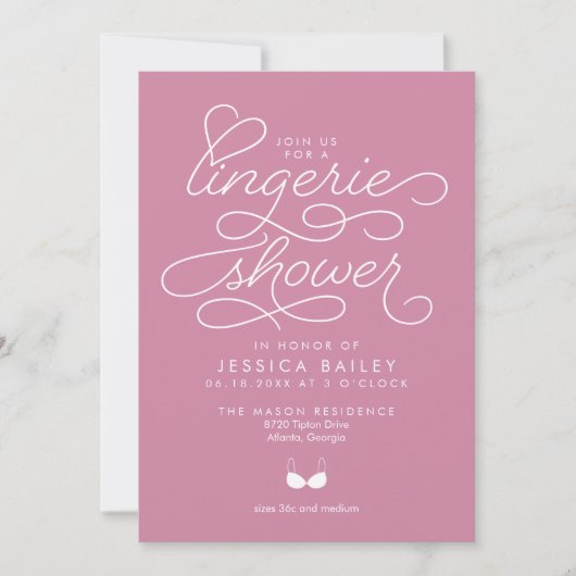 Invitation de douche de lingerie avec script éléga (Devant)