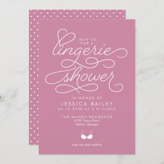 Invitation de douche de lingerie avec script éléga (Devant / Derrière)